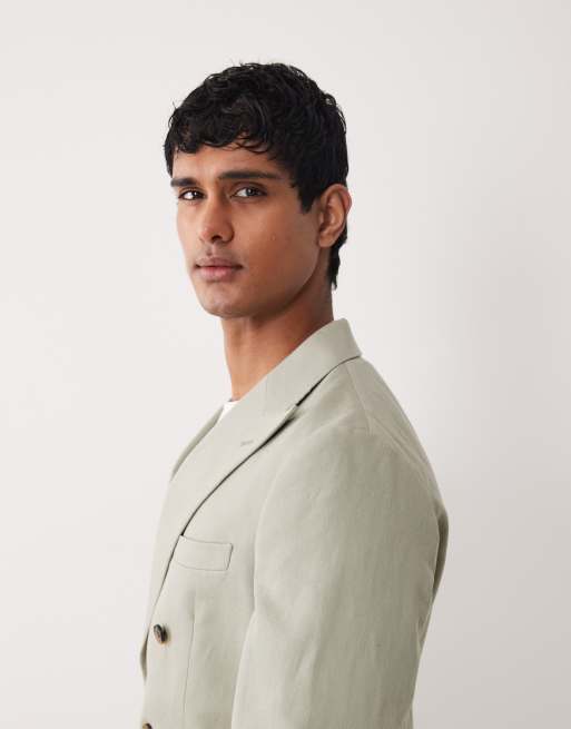 ASOS DESIGN - Veste de costume ajustée en lin majoritaire à double boutonnage - Kaki, 3 de 5