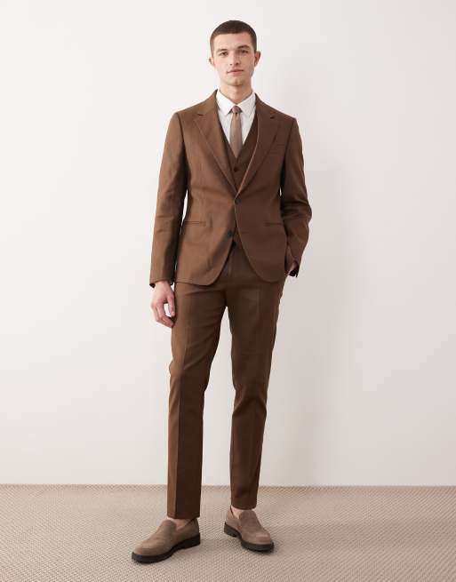 ASOS DESIGN - Veste de costume ajustée en lin majoritaire - Marron, 2 de 5