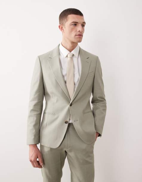 ASOS DESIGN - Veste de costume ajustée en lin majoritaire - Vert sauge - view 1
