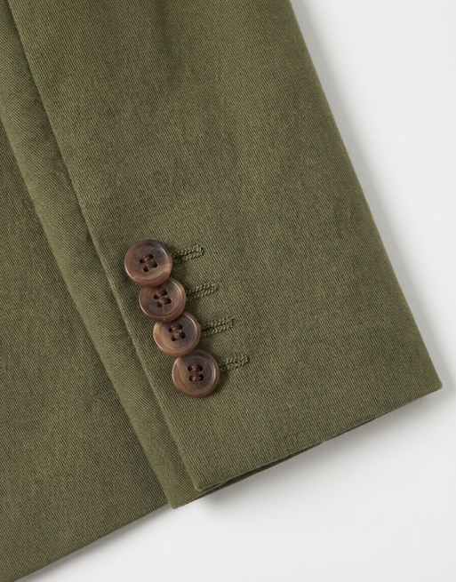 ASOS DESIGN - Veste de costume ajustée en lin mélangé à double boutonnage - Olive foncé, 9 de 9