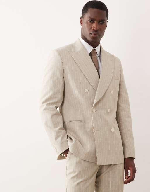ASOS DESIGN - Costume ajusté en lin mélangé à fines rayures - Taupe, 2 de 3