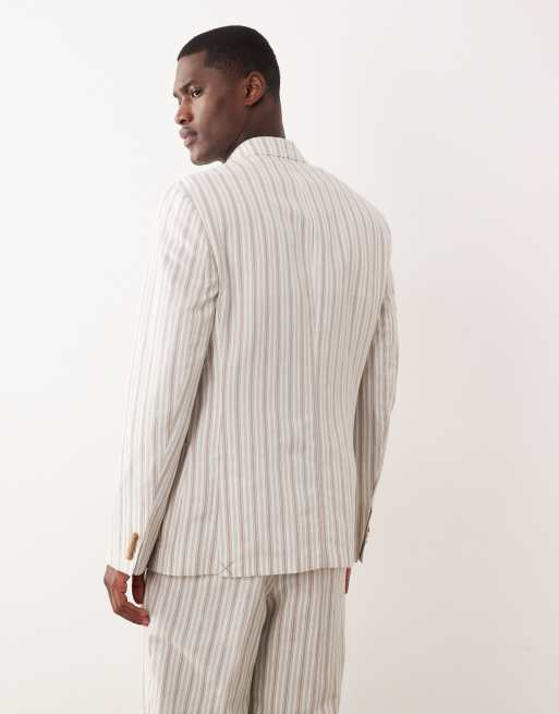 ASOS DESIGN - Veste de costume ajustée en lin mélangé à rayures - Crème, 5 de 5