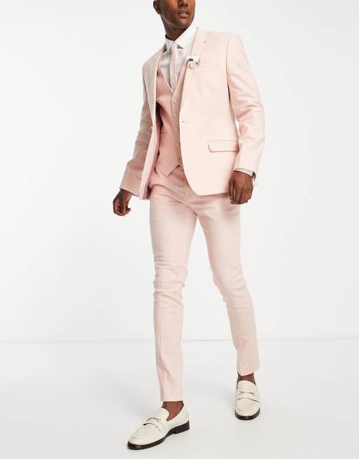 ASOS DESIGN - Veste de costume ajustée en lin mélangé - Rose, 3 de 4