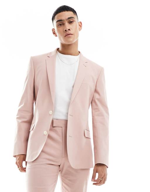 Asos Design Veste De Costume Ajustée En Lin Mélangé Rose Asos