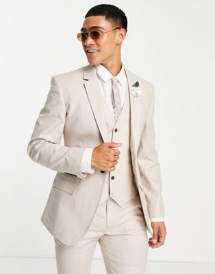 ASOS DESIGN skinny linen mix suit jacket in stone - ASOS Price Checker