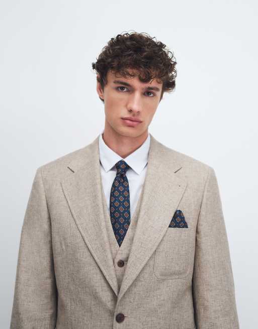ASOS DESIGN - Veste de costume ajustée en lin mélangé - Taupe, 2 de 9