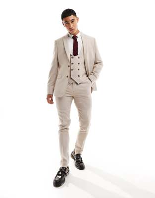 ASOS DESIGN skinny suit jacket in stone basketweave - ASOS Price Checker