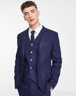 ASOS DESIGN skinny wool mix suit jacket in navy twill - ASOS Price Checker