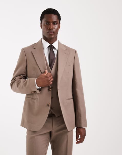 ASOS DESIGN - Veste de costume ajustée en sergé de lin mélangé - Beige - view 1