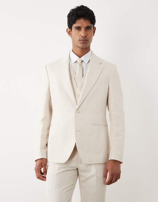 ASOS DESIGN - Veste de costume ajustée en sergé de lin mélangé - Écru, 2 de 5