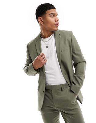 ASOS DESIGN skinny suit jacket in khaki twill - ASOS Price Checker
