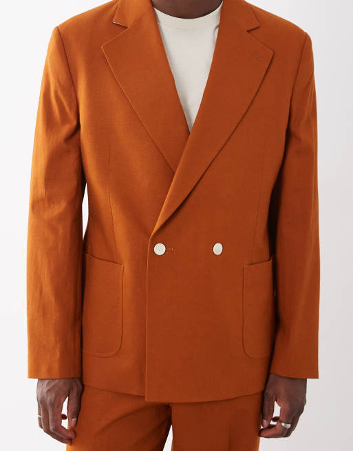 ASOS DESIGN - Veste de costume ample à double boutonnage en lin mélangé - Orange rouille, 2 de 5