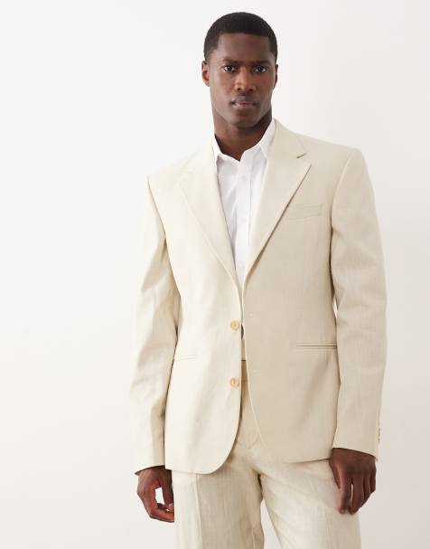 ASOS DESIGN - Veste de costume cintrée 100 % coton aspect lin - Beige - view 1