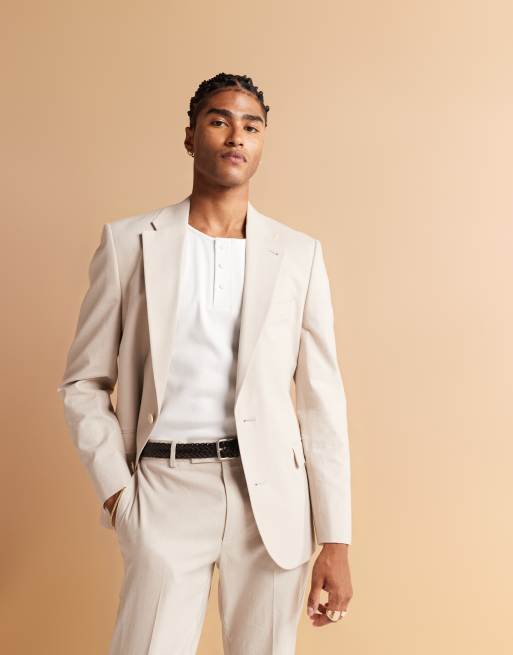 ASOS DESIGN - Veste de costume classique à en lin mélangé - Taupe