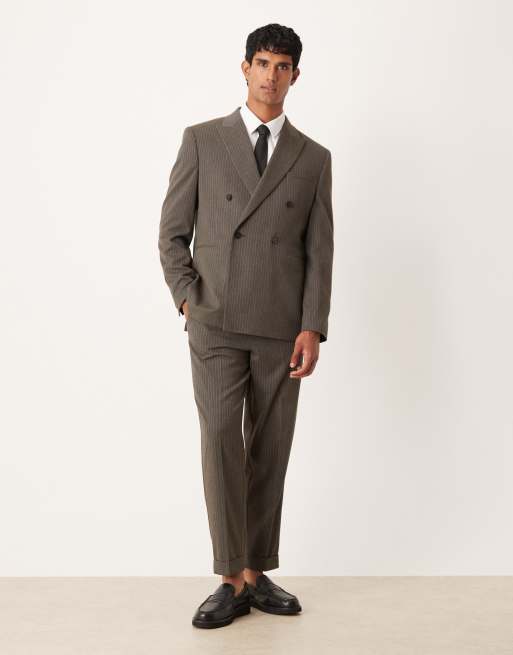 ASOS DESIGN - Veste de costume classique en flanelle à double boutonnage et fines rayures - Anthracite, 2 de 5