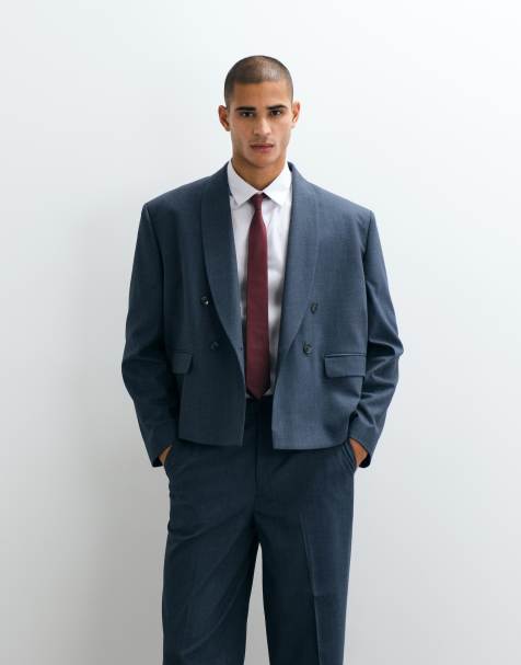 ASOS DESIGN - Veste de costume coupe carrée à double boutonnage et col châle - Bleu chevrons - view 1