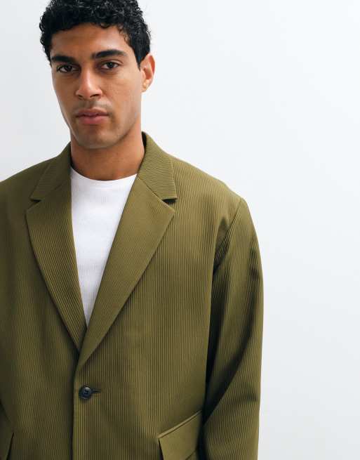 ASOS DESIGN - Veste de costume coupe carrée en tissu côtelé texturé - Vert olive, 3 de 5