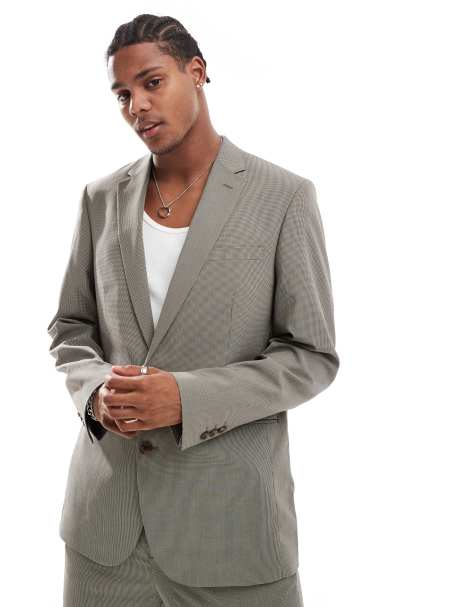 ASOS DESIGN - Veste de costume coupe classique à motif pied de poule - Marron - view 1