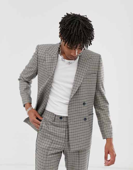 ASOS DESIGN - Costume croisé coupe carrée à motif pied-de-poule vert et bleu - Taupe, 2 de 3
