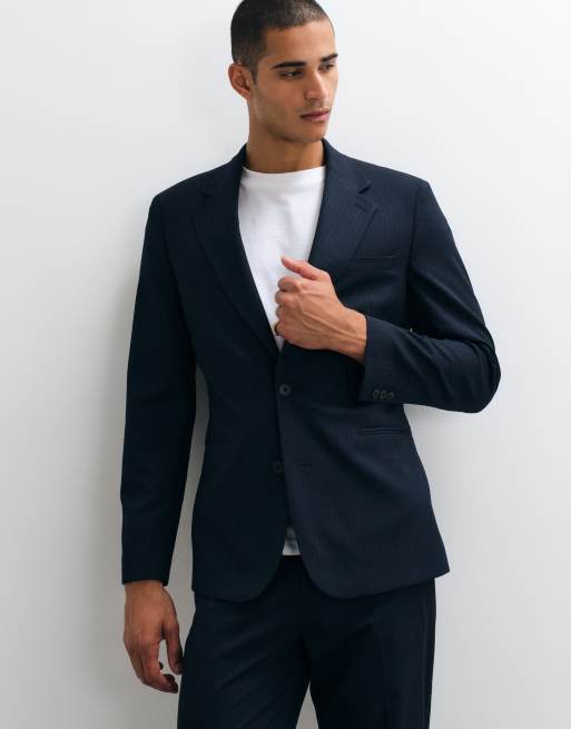 ASOS DESIGN - Veste de costume coupe slim à rayures fines - Bleu marine, 4 de 5