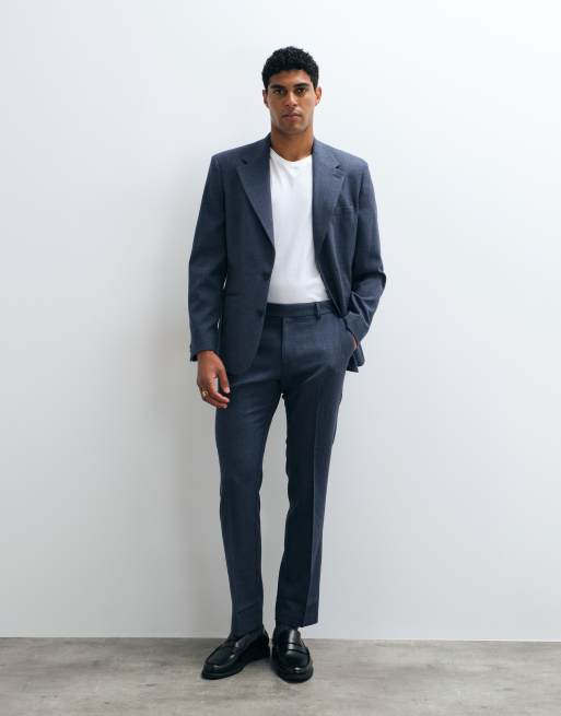 ASOS DESIGN - Veste de costume coupe slim en laine et tweed mélangés - Bleu marine, 3 de 5