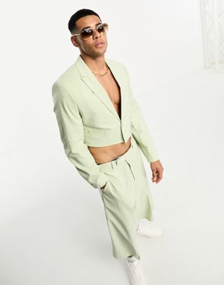 ASOS DESIGN cropped suit jacket in pale green - ASOS Price Checker