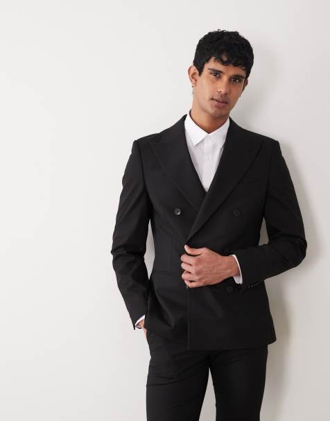 ASOS DESIGN - Veste de costume croisée coupe ajustée en sergé - Noir - view 1