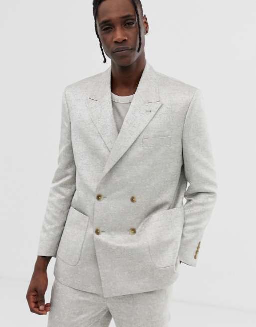 ASOS Design - Costume coupe carrée en jacquard à boutonnage croisé - Argenté, 2 de 3