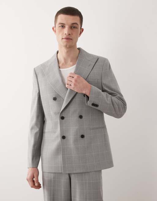 ASOS DESIGN - Veste de costume croisée coupe classique à carreaux Prince de Galles - Gris, 2 de 5