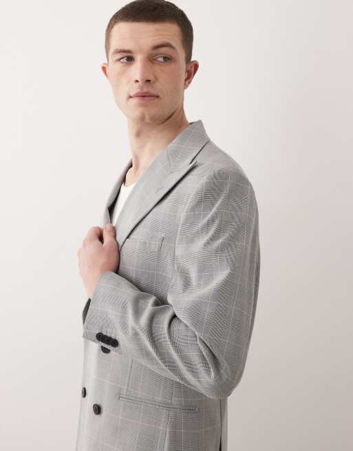 ASOS DESIGN - Veste de costume croisée coupe classique à carreaux Prince de Galles - Gris, 4 de 5