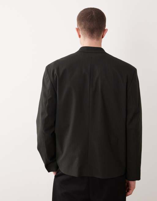 ASOS DESIGN - Veste de costume croisée coupe classique à fines rayures - Vert foncé, 2 de 5