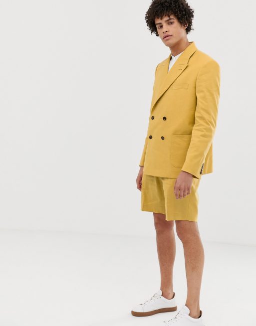 ASOS DESIGN Veste de costume crois e coupe droite en lin Moutarde