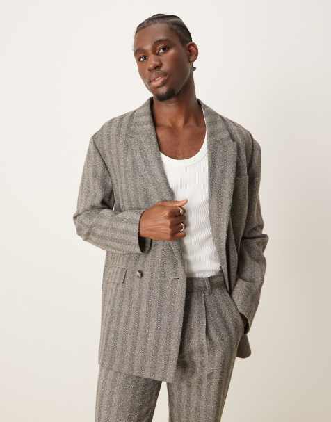 ASOS DESIGN - Veste de costume décontractée à double boutonnage - Anthracite à chevrons - view 1