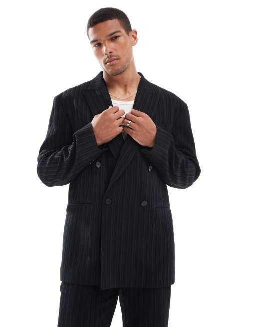 ASOS DESIGN - Veste de costume décontractée à double boutonnage en tissu texturé - Noir