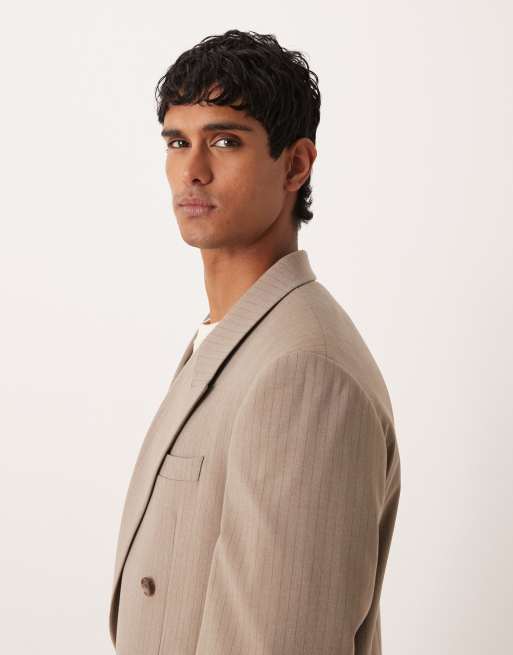 ASOS DESIGN - Veste de costume décontractée à épaules marquées - Neutre à fines rayures, 4 de 5