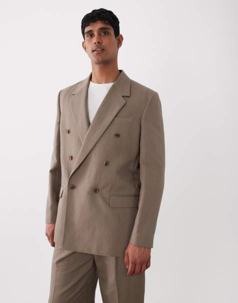 ASOS DESIGN - Veste de costume décontractée en lin majoritaire à double boutonnage - Marron foncé - view 1