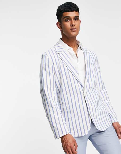 ASOS DESIGN - Veste de costume douce ajustée - Rayures bleues