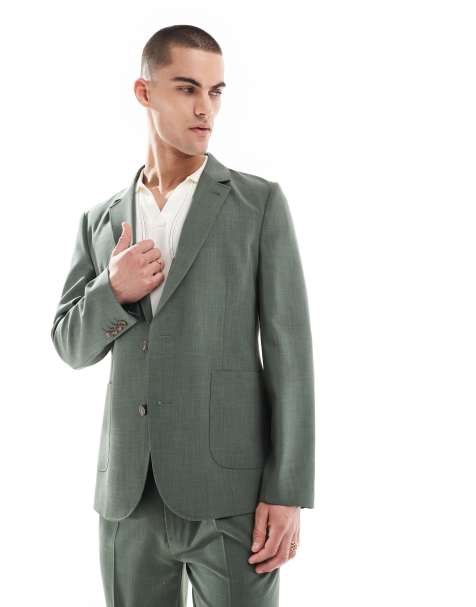 ASOS DESIGN - Veste de costume estivale ajustée à motif hachuré - Vert - view 1