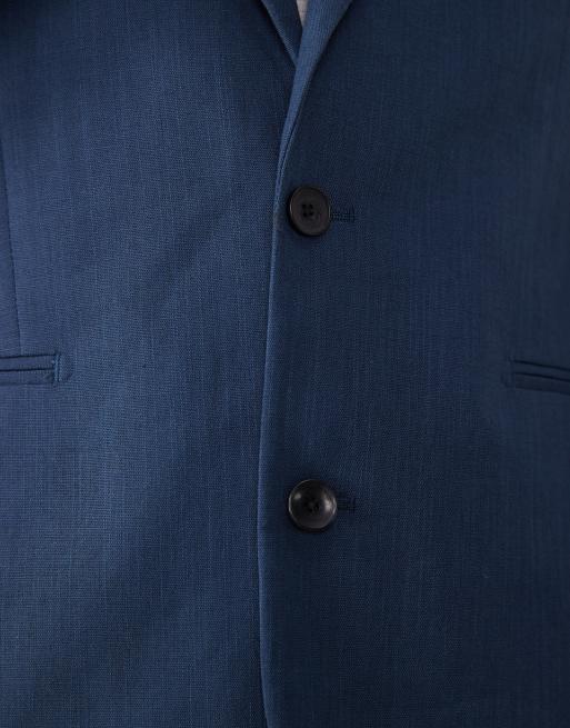 ASOS DESIGN veste de costume slim effet lin en coton 100 % bleu marine, 3 de 5