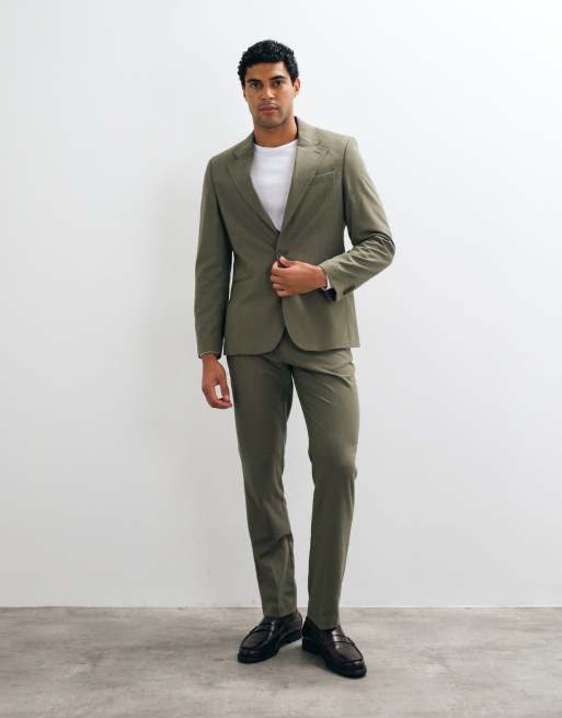 ASOS DESIGN veste de costume slim en flanelle vert olive, 2 de 5