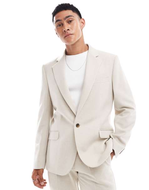 ASOS DESIGN - Veste de costume slim en laine mélangée à chevrons - Taupe - view 1