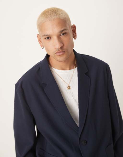 ASOS DESIGN - Veste de costume souple coupe carrée en crépon - Bleu marine, 5 de 5