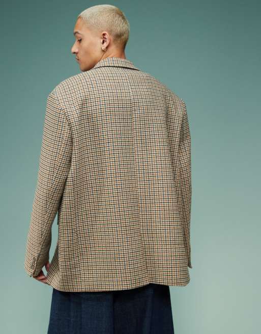 ASOS DESIGN - Veste de costume souple et oversize à motif pied-de-poule - Marron, 3 de 4