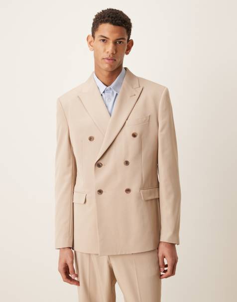 ASOS DESIGN - Veste de costume standard à double boutonnage en sergé fin - Beige - view 1