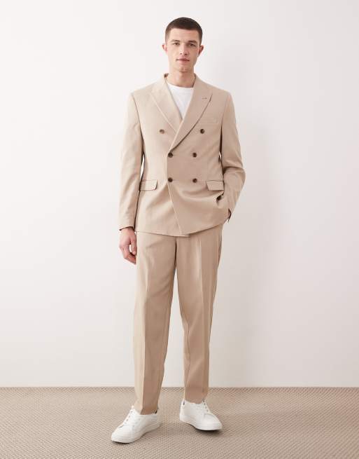 ASOS DESIGN - Veste de costume standard à double boutonnage en sergé fin - Beige, 2 de 5