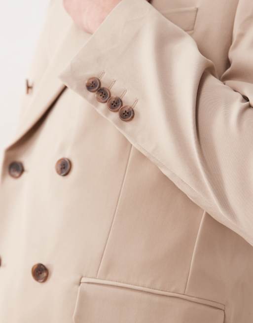 ASOS DESIGN - Veste de costume standard à double boutonnage en sergé fin - Beige, 4 de 5