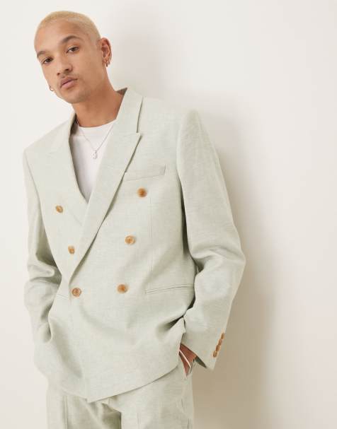 ASOS DESIGN - Veste de costume standard en lin mélangé à double boutonnage - Vert menthe - view 1