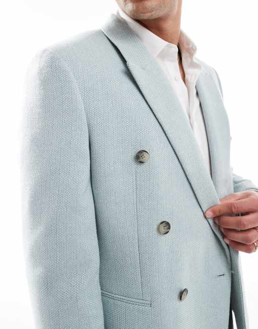 ASOS DESIGN - Veste de costume standard en lin mélangé façon osier à double boutonnage - Bleu clair, 3 de 5