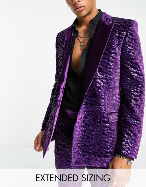 ASOS DESIGN - Costume super ajusté en velours orné de sequins - Violet, 2 de 2