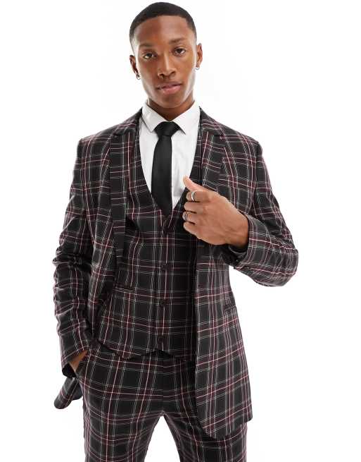 ASOS DESIGN - Veste de costume ultra ajustée à carreaux écossais - Bleu marine